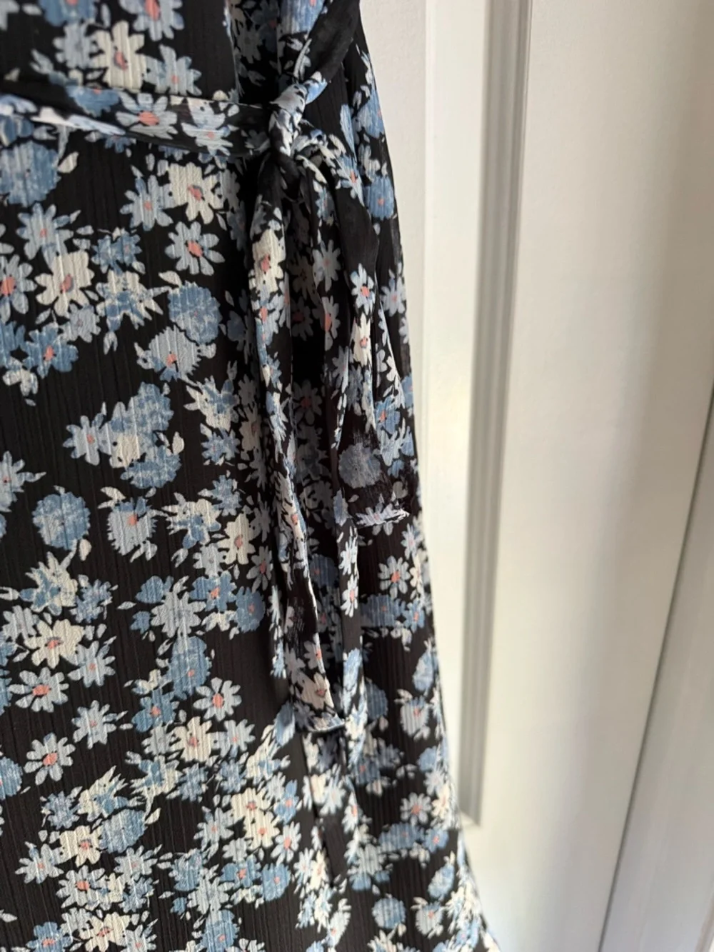 LOFT Black Midi Dress with Light Blue Floral Print - Picture 3 of 7